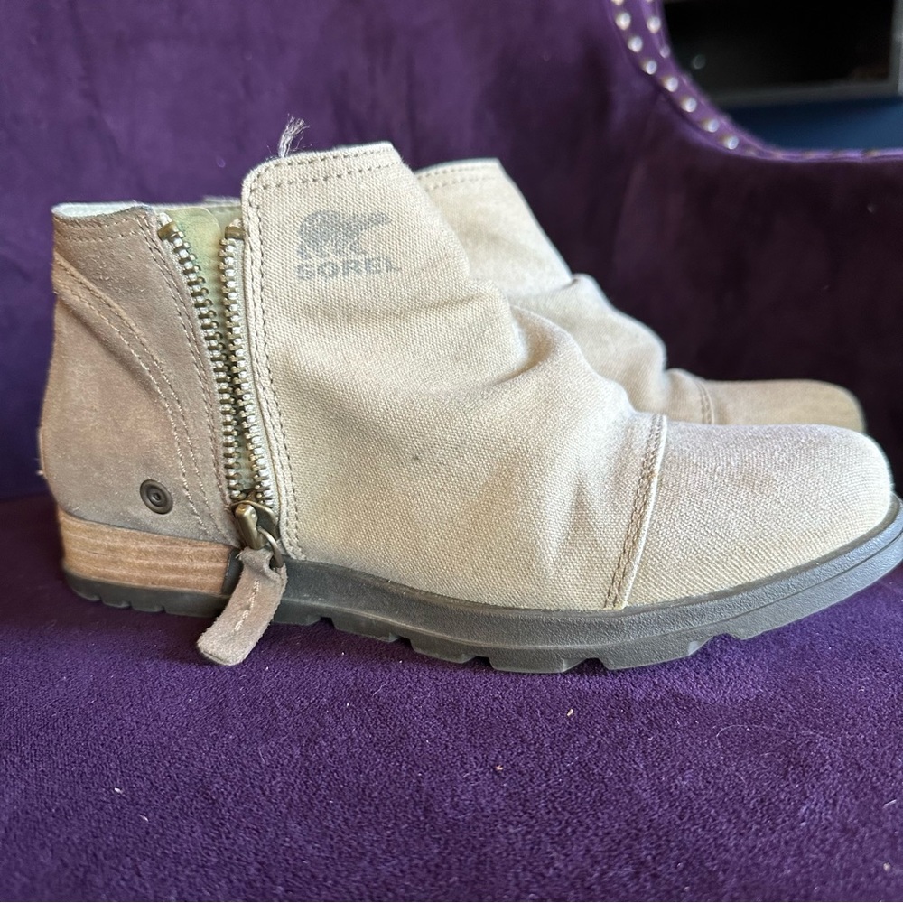 SOREL Major Low Suede Canvas Zip Boot Women's 7 British Tan/Flax